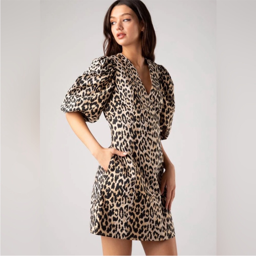 Dance & Marvel - Leopard Print Puff Sleeve Dress